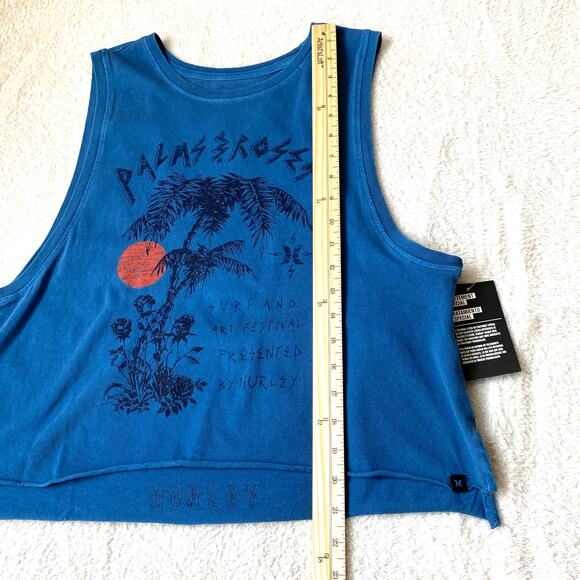 Hurley Nochella Wash Biker Tank Top Women M Teal Blue Tropical Crop Raw Hem NWT - Picture 10 of 10